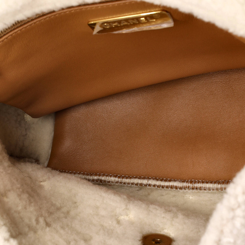 19 Flap Bag Embroidered Suede with Shearling Medium