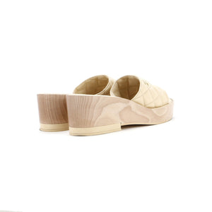 Women's Open Toe Platform Sandals Quilted Leather and Wood
