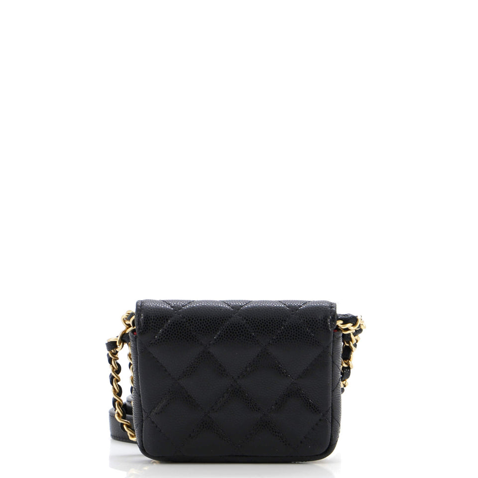 Twist Your Buttons Flap Belt Bag Quilted Caviar