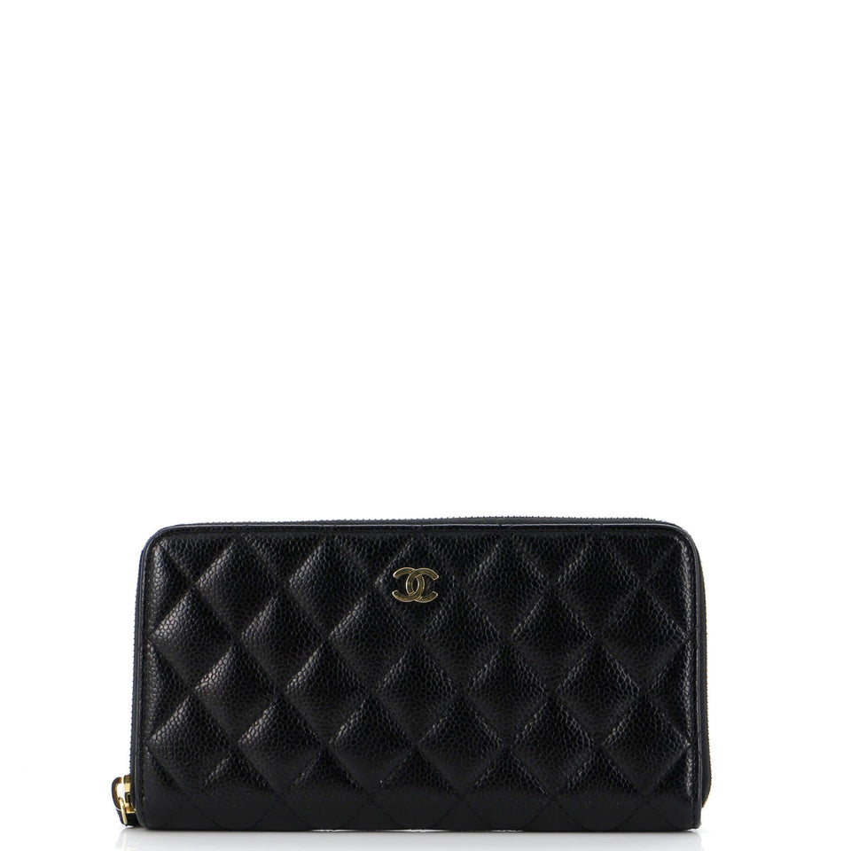 Zip Around Wallet Quilted Caviar Long