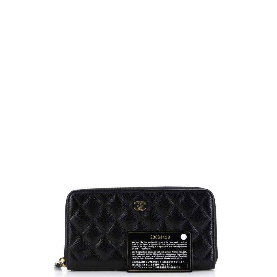 Zip Around Wallet Quilted Caviar Long