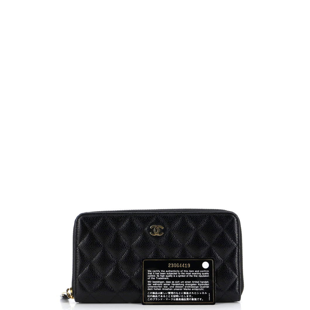 Zip Around Wallet Quilted Caviar Long
