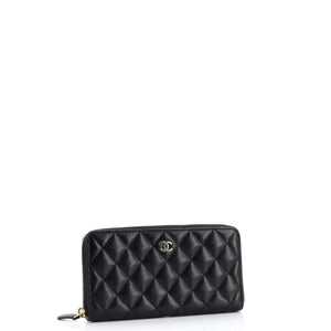 Zip Around Wallet Quilted Caviar Long