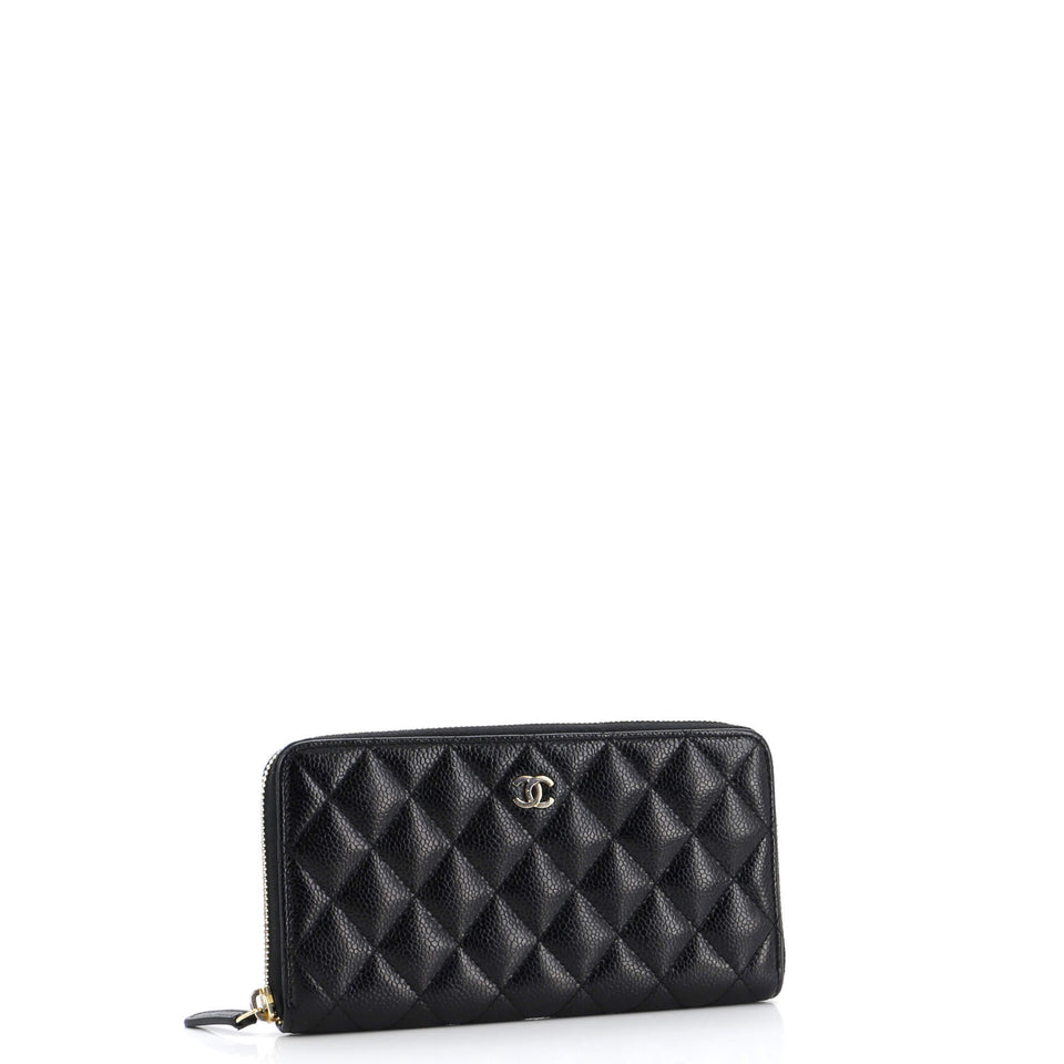 Zip Around Wallet Quilted Caviar Long