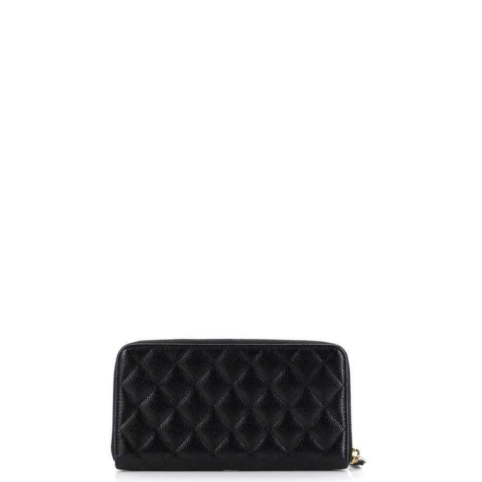 Zip Around Wallet Quilted Caviar Long