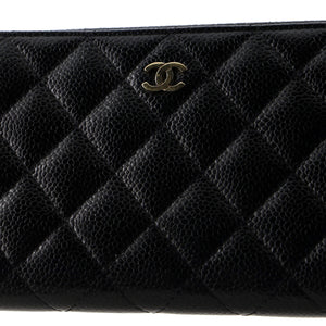 Zip Around Wallet Quilted Caviar Long