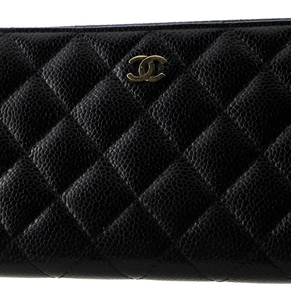 Zip Around Wallet Quilted Caviar Long