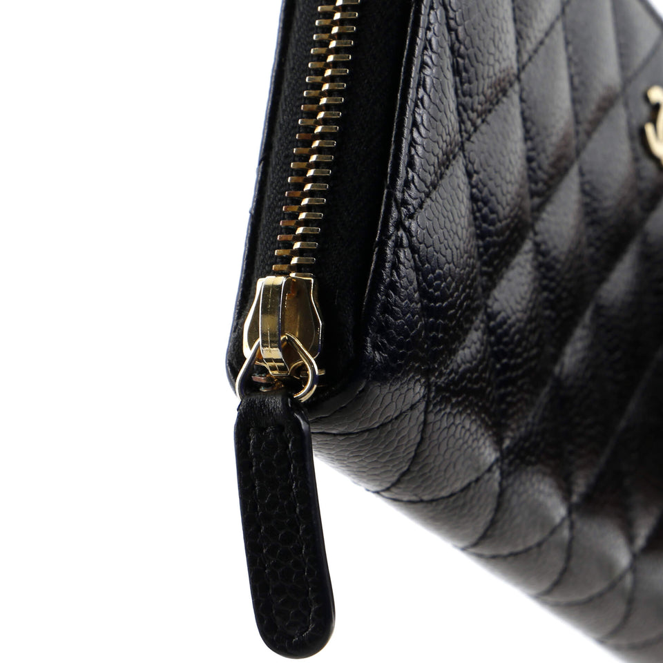 Zip Around Wallet Quilted Caviar Long
