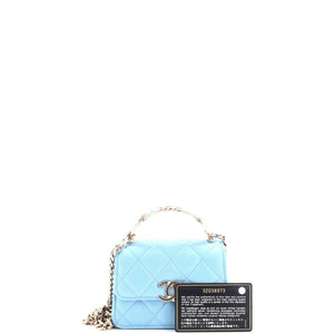 Coco Enamel Top Handle Flap Clutch with Chain Quilted Lambskin
