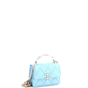 Coco Enamel Top Handle Flap Clutch with Chain Quilted Lambskin