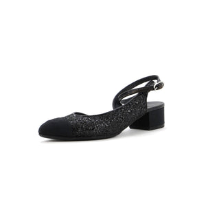 Women's CC Cap Toe Ankle Strap Slingback Pumps Glitter Leather with Grosgrain