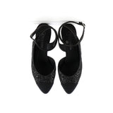 Women's CC Cap Toe Ankle Strap Slingback Pumps Glitter Leather with Grosgrain