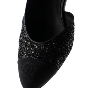 Women's CC Cap Toe Ankle Strap Slingback Pumps Glitter Leather with Grosgrain