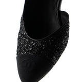 Women's CC Cap Toe Ankle Strap Slingback Pumps Glitter Leather with Grosgrain