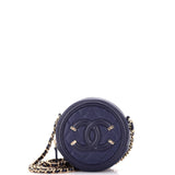 Filigree Round Clutch with Chain Quilted Caviar Mini