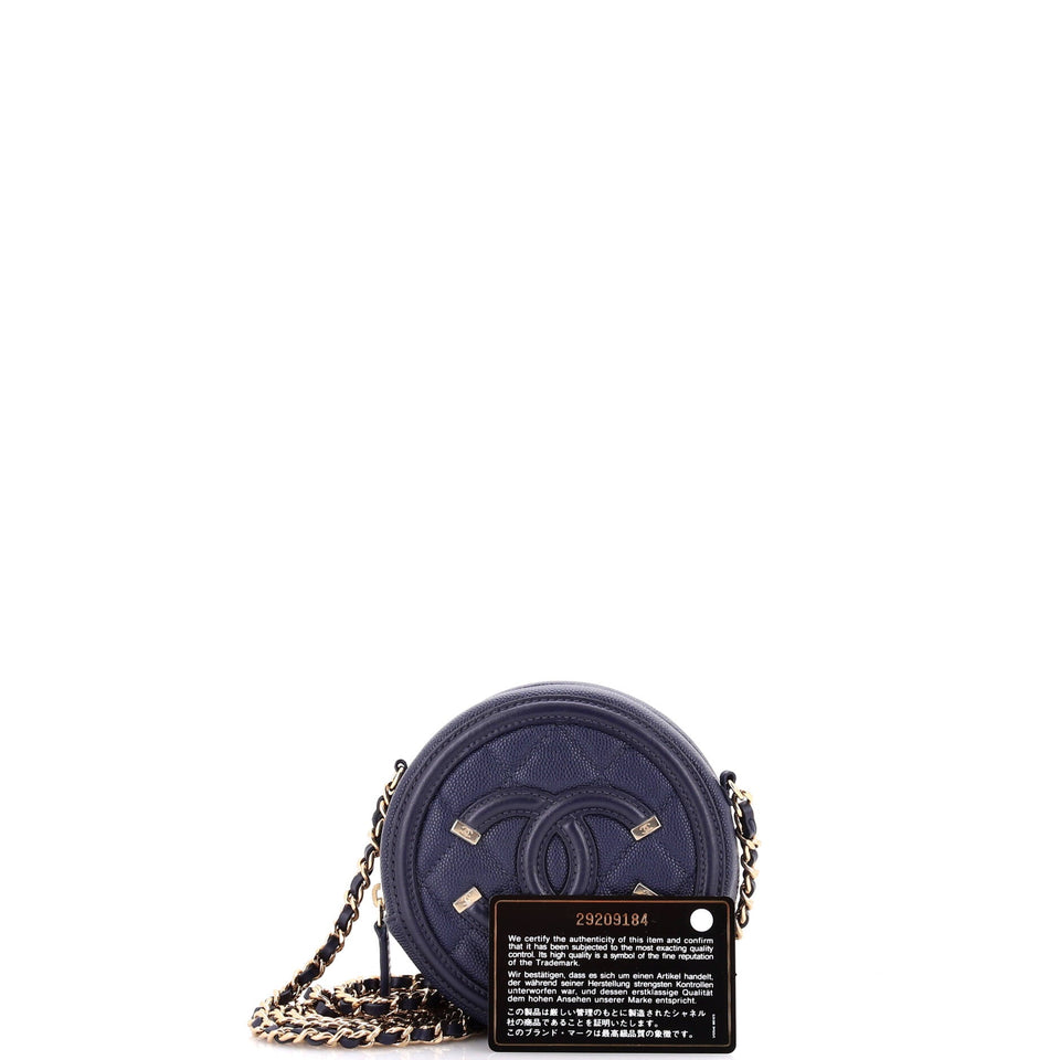 Filigree Round Clutch with Chain Quilted Caviar Mini