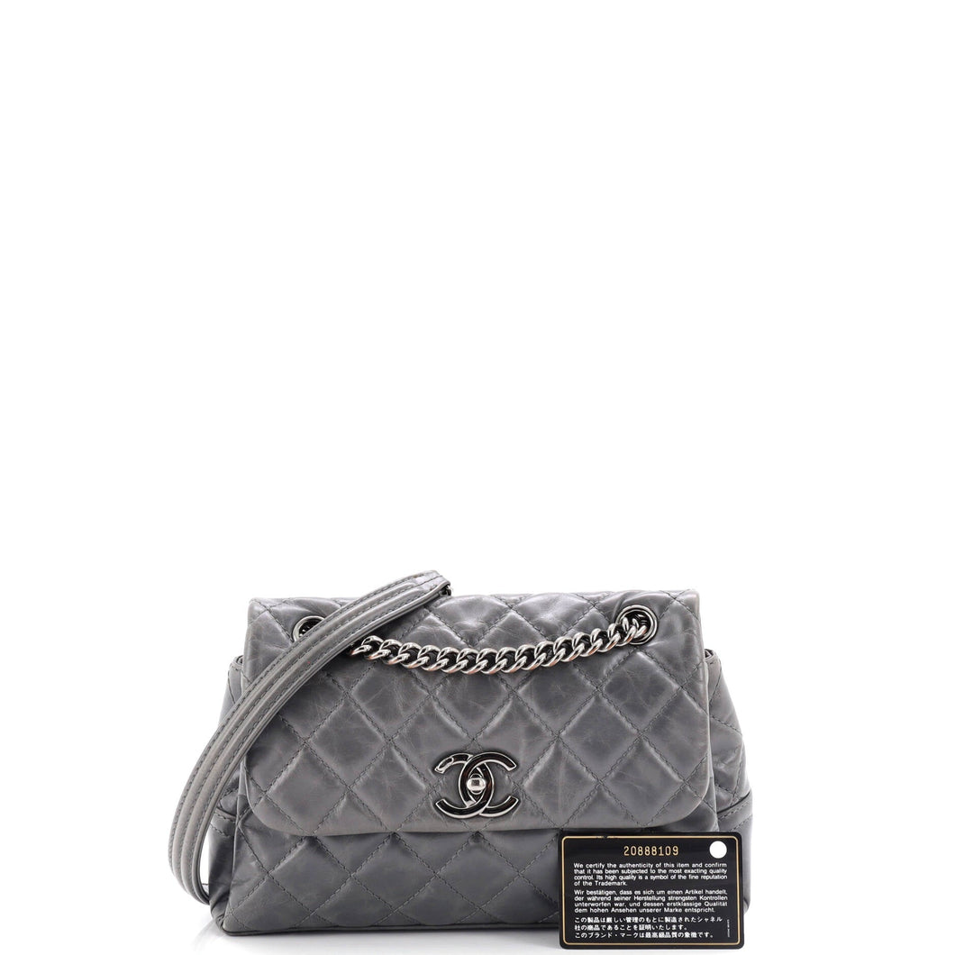 Aged Chain 3 Compartment CC Flap Bag Quilted Calfskin Medium