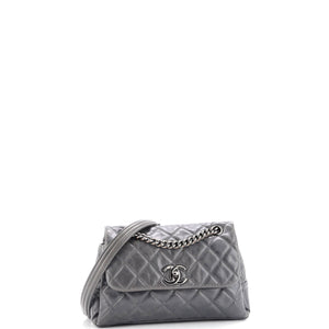 Aged Chain 3 Compartment CC Flap Bag Quilted Calfskin Medium