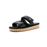 Women's Cord Velcro Mule Sandals Quilted Leather