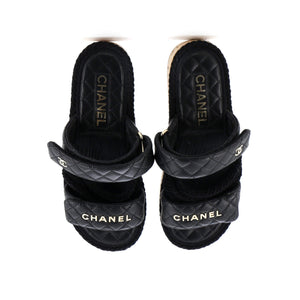 Women's Cord Velcro Mule Sandals Quilted Leather