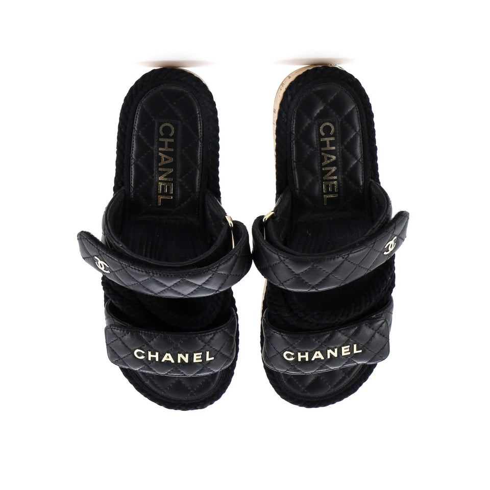 Women's Cord Velcro Mule Sandals Quilted Leather