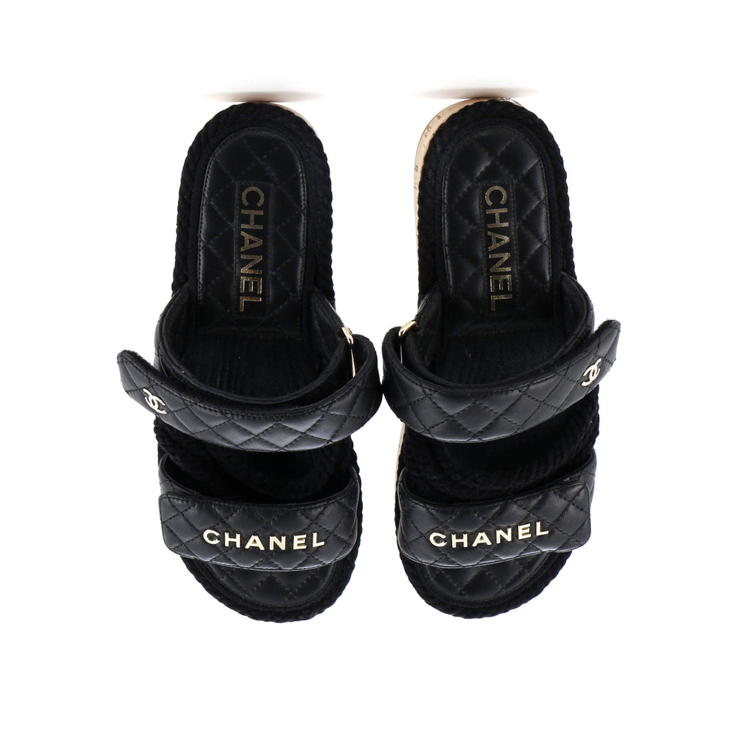 Women's Cord Velcro Mule Sandals Quilted Leather