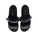 Women's Cord Velcro Mule Sandals Quilted Leather