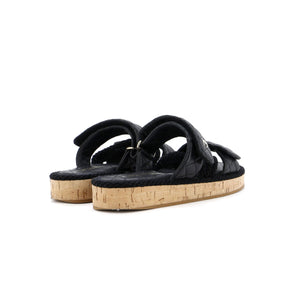 Women's Cord Velcro Mule Sandals Quilted Leather