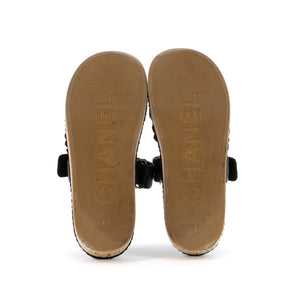 Women's Cord Velcro Mule Sandals Quilted Leather