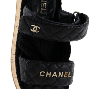 Women's Cord Velcro Mule Sandals Quilted Leather