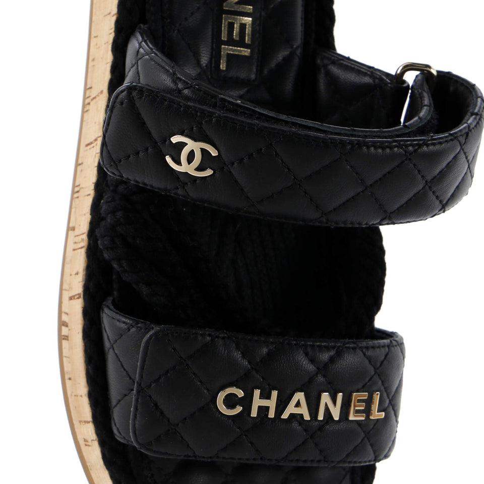 Women's Cord Velcro Mule Sandals Quilted Leather