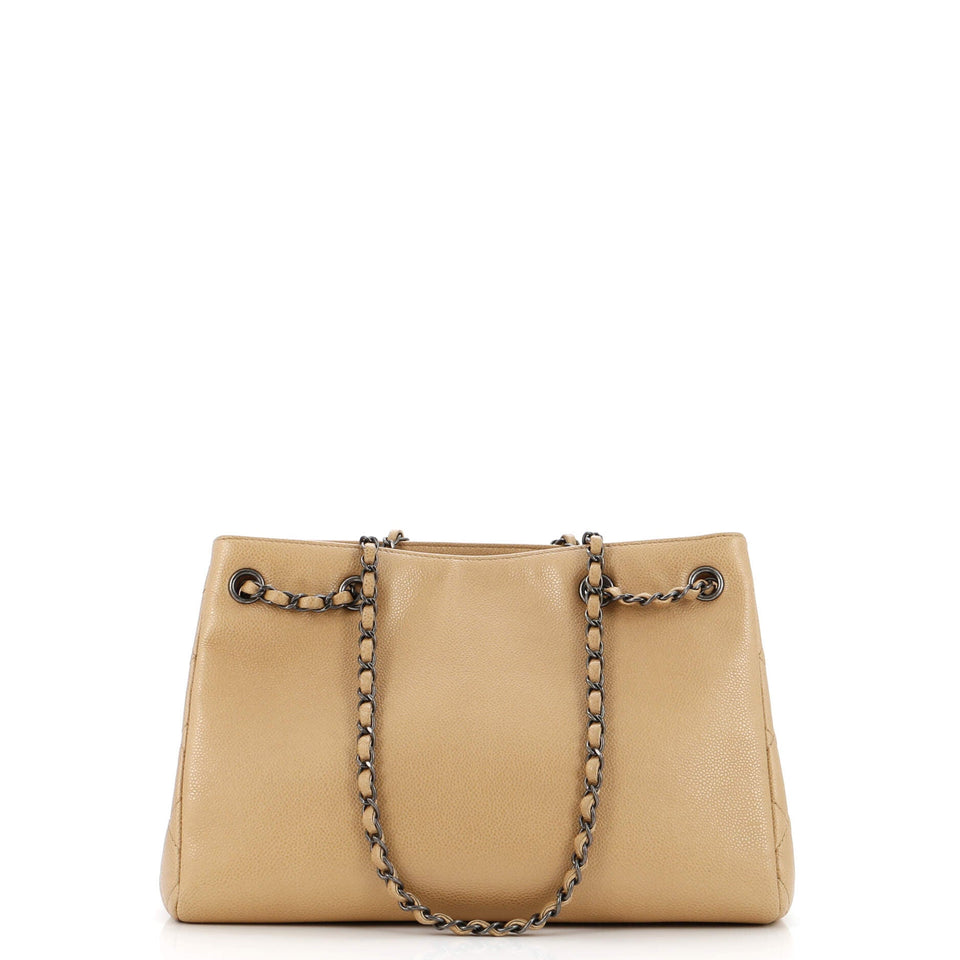 Woven Chain Shopping Tote Caviar Medium