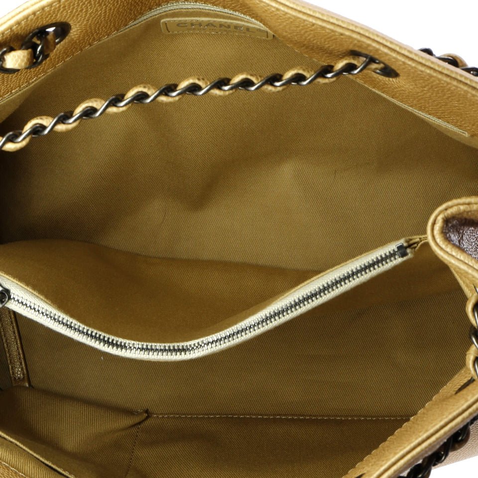 Woven Chain Shopping Tote Caviar Medium