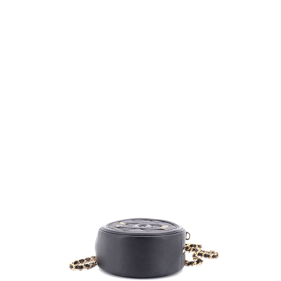 Filigree Round Clutch with Chain Quilted Caviar Mini
