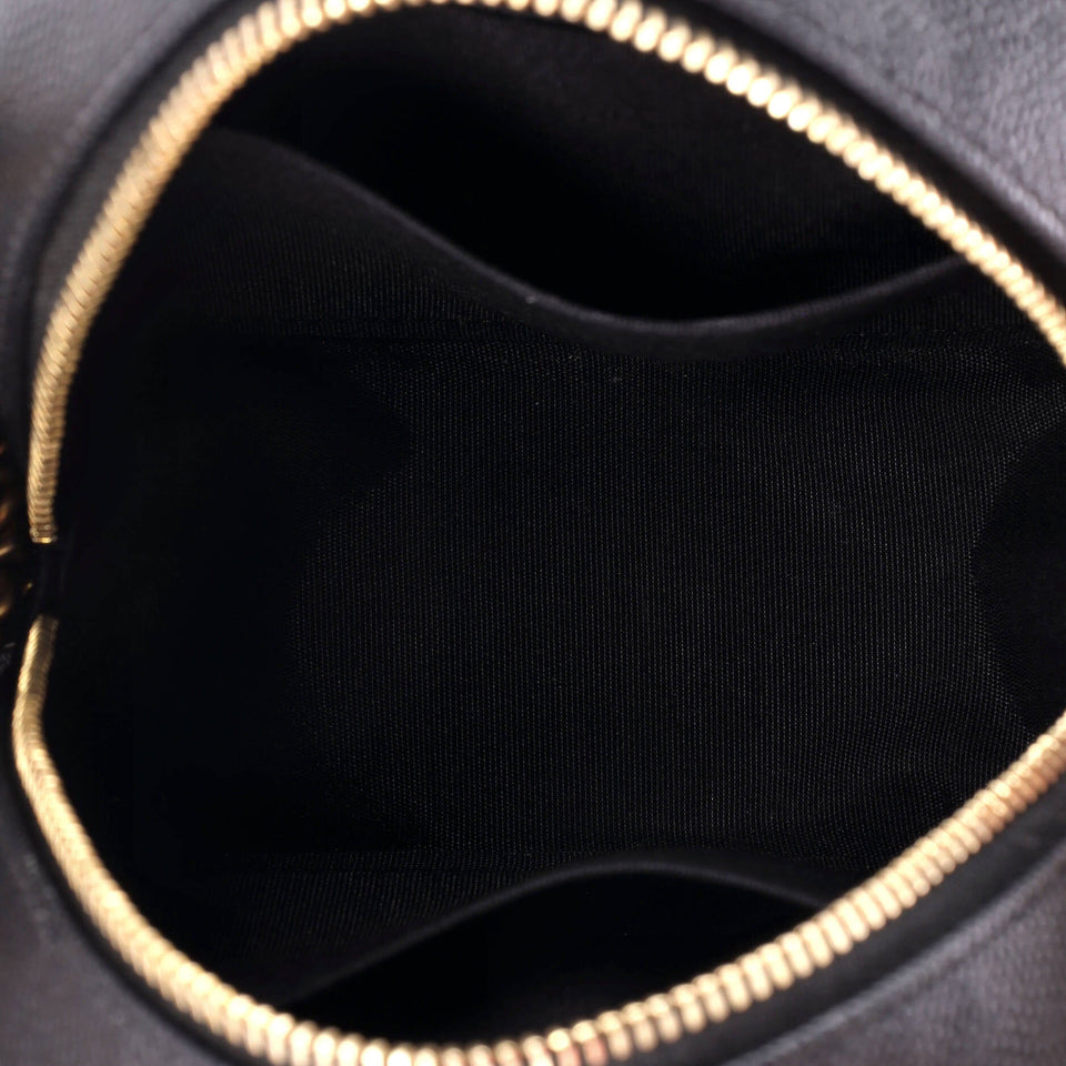 Filigree Round Clutch with Chain Quilted Caviar Mini
