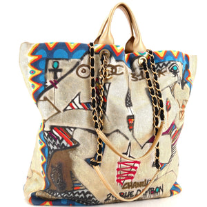Paris-New York Street Spirit Shopping Tote Graffiti Printed Canvas Maxi