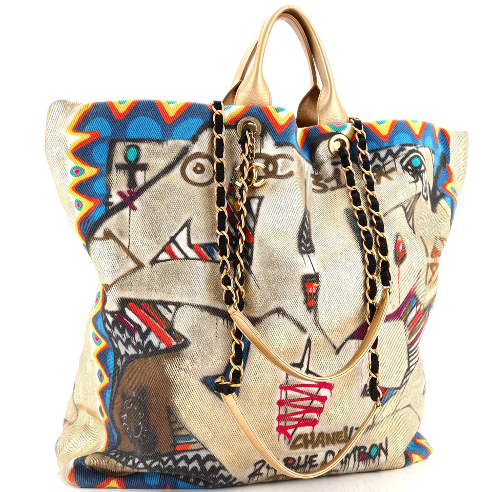 Paris-New York Street Spirit Shopping Tote Graffiti Printed Canvas Maxi