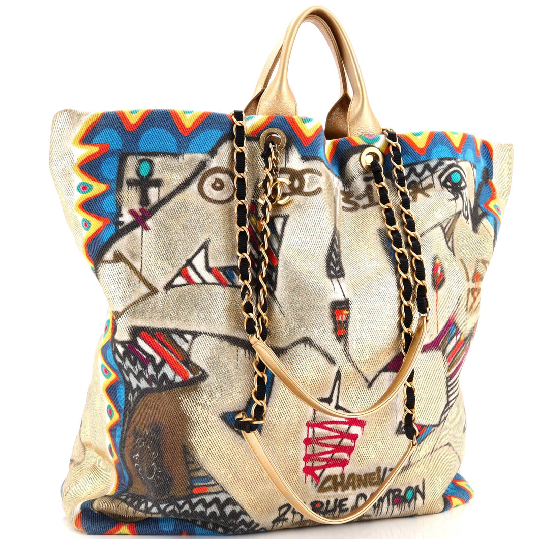 Paris-New York Street Spirit Shopping Tote Graffiti Printed Canvas Maxi