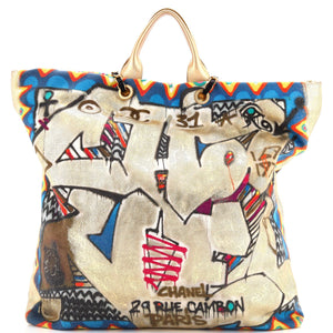 Paris-New York Street Spirit Shopping Tote Graffiti Printed Canvas Maxi