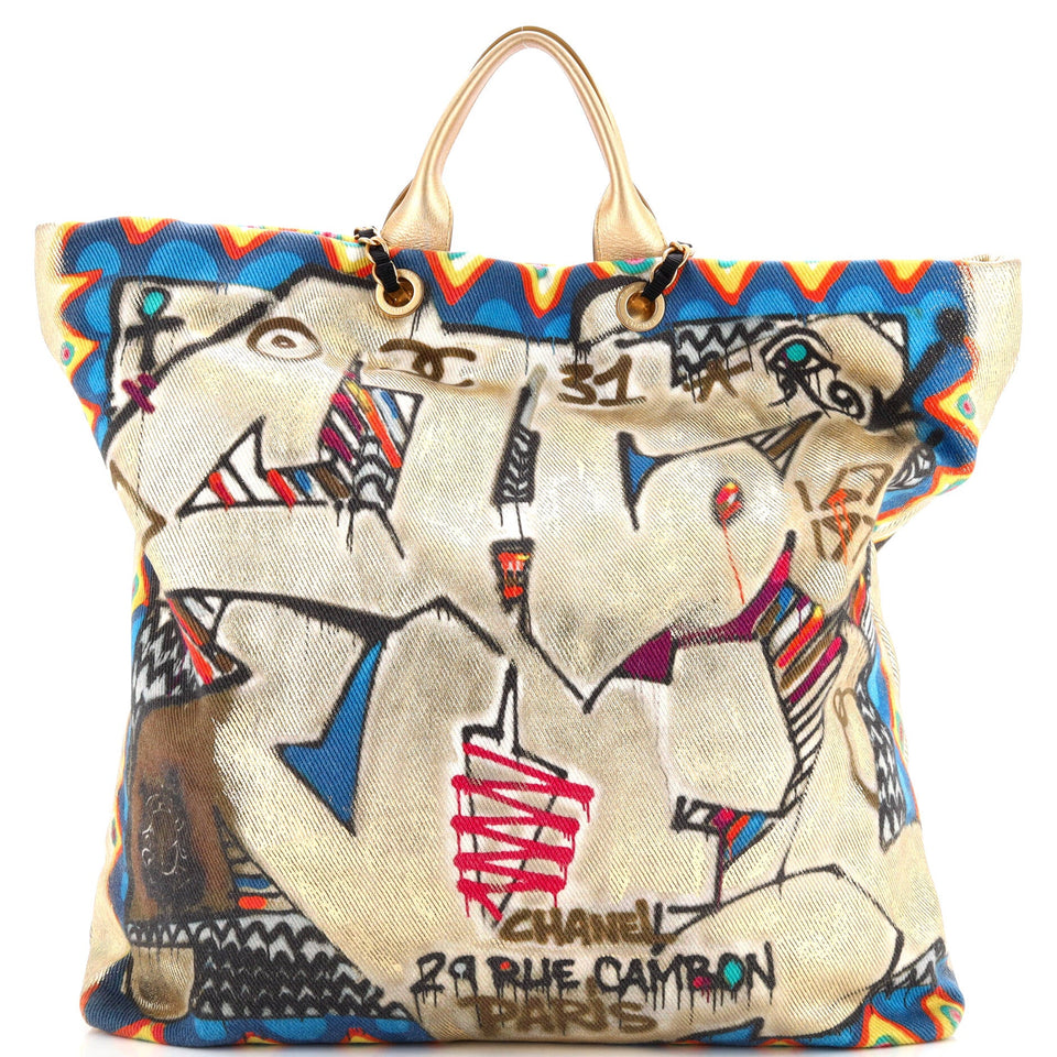 Paris-New York Street Spirit Shopping Tote Graffiti Printed Canvas Maxi