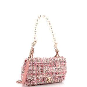 Pearl Handle Flap Bag Quilted Tweed Medium