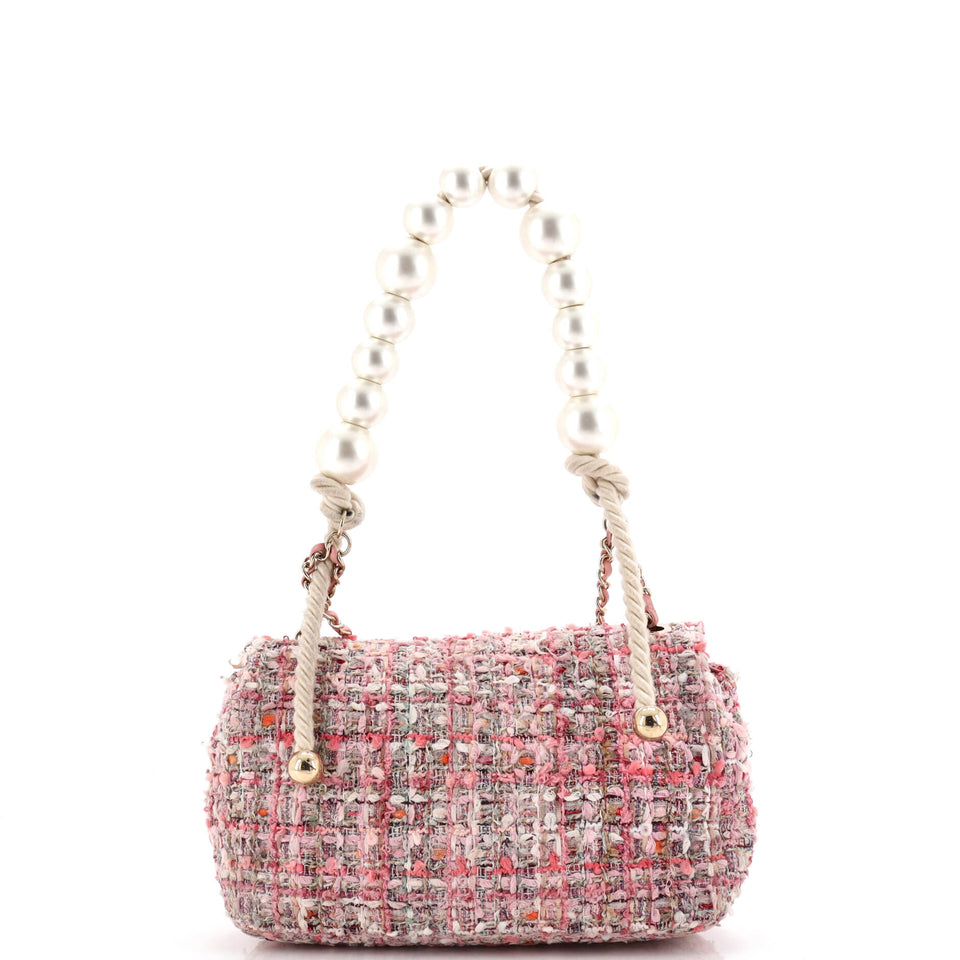 Pearl Handle Flap Bag Quilted Tweed Medium