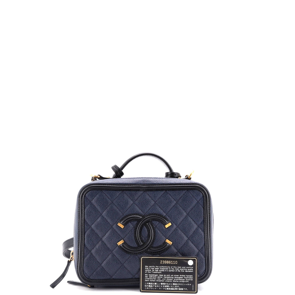 Filigree Vanity Case Quilted Caviar Medium