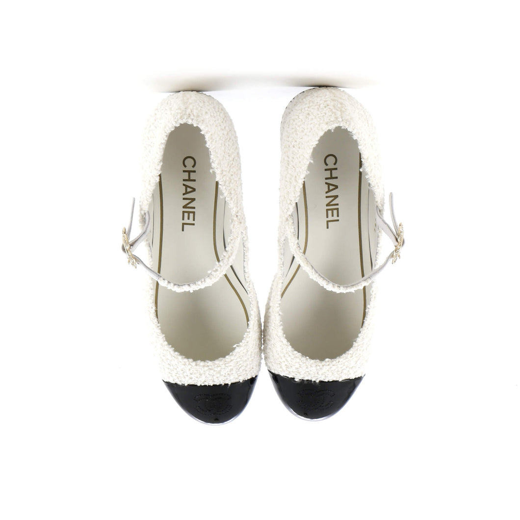Women's Crystal Flower Cap Toe Mary Jane Flats Tweed