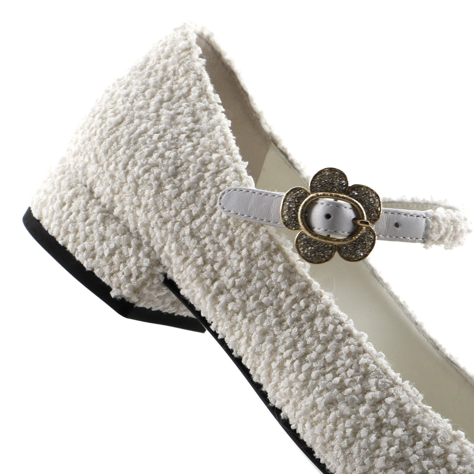 Women's Crystal Flower Cap Toe Mary Jane Flats Tweed