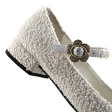 Women's Crystal Flower Cap Toe Mary Jane Flats Tweed