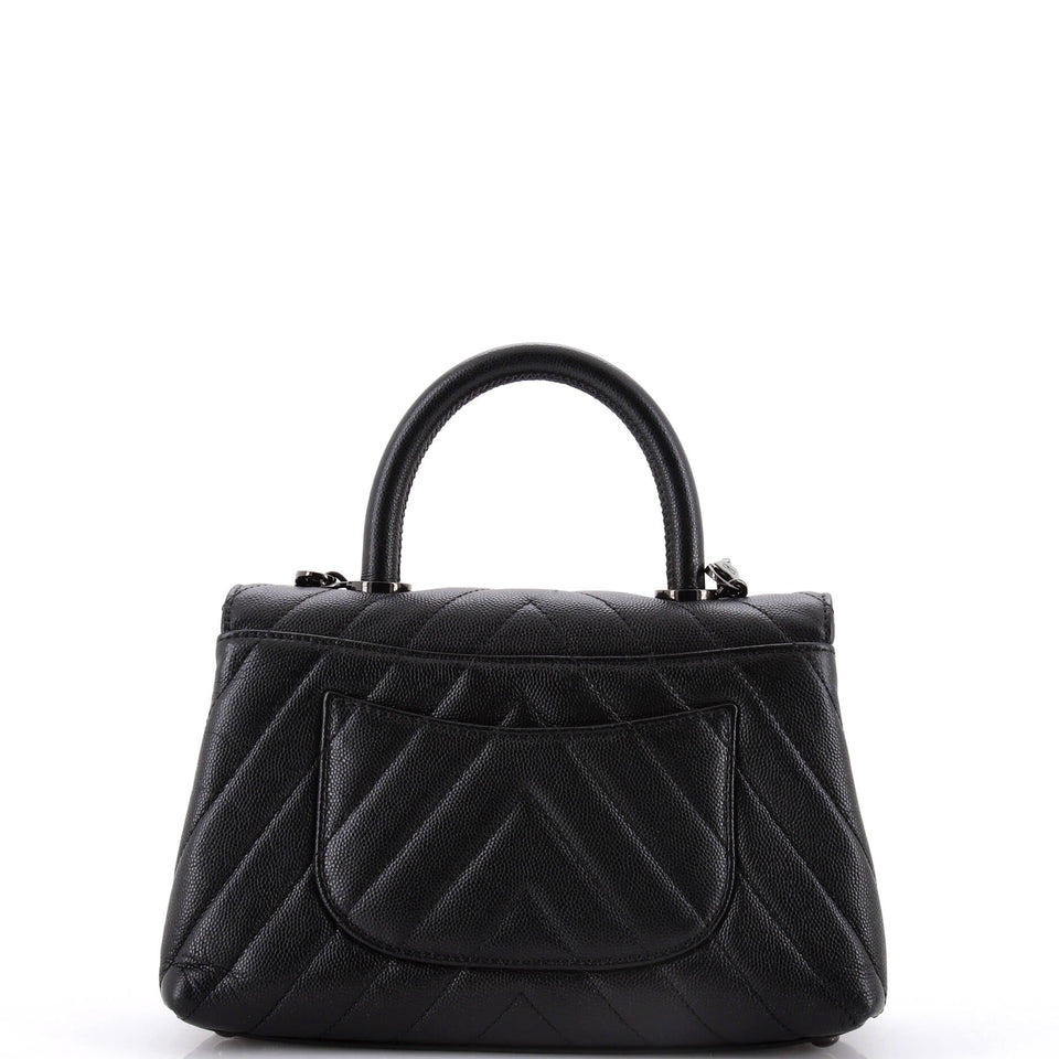 So Black Coco Top Handle Bag Chevron Caviar Mini