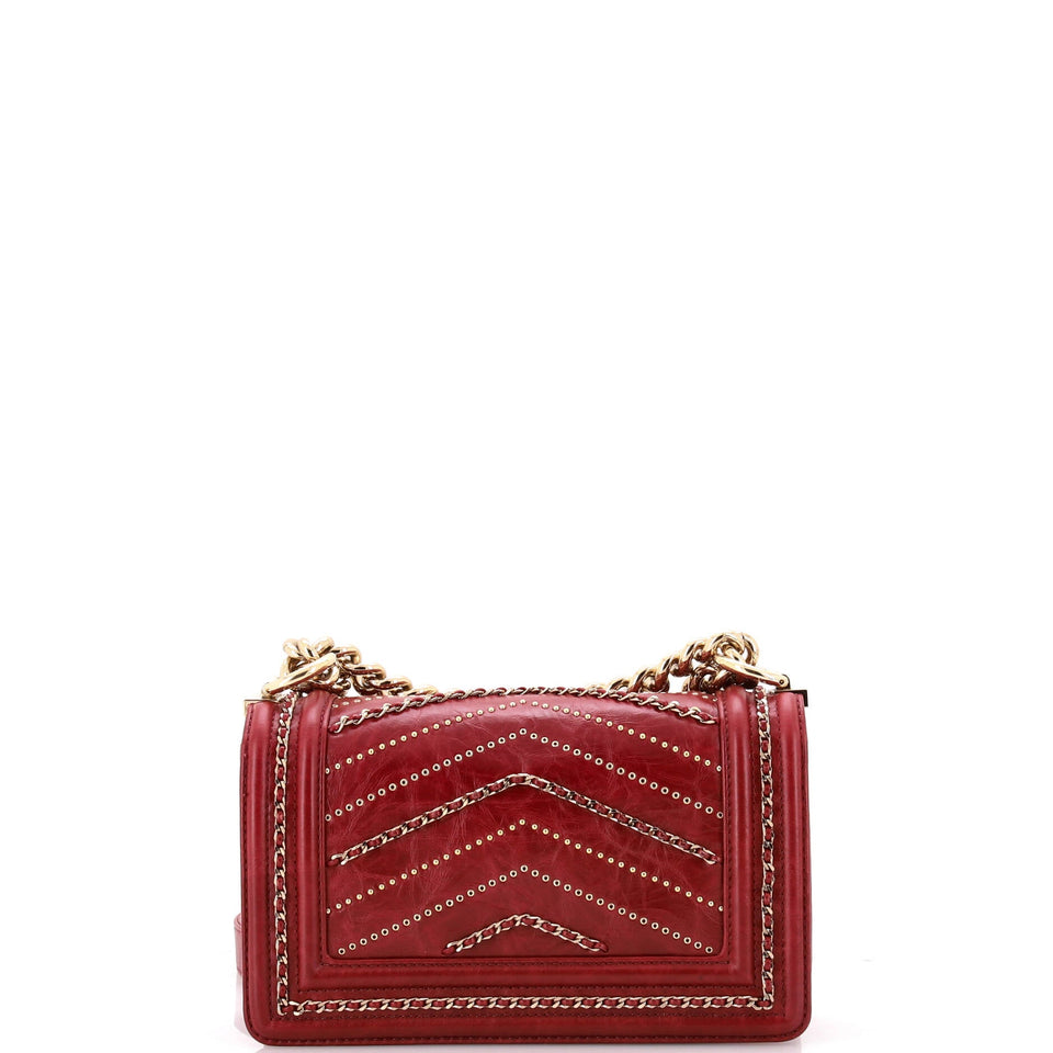 Boy Flap Bag Chevron Embellished Crumpled Calfskin Small