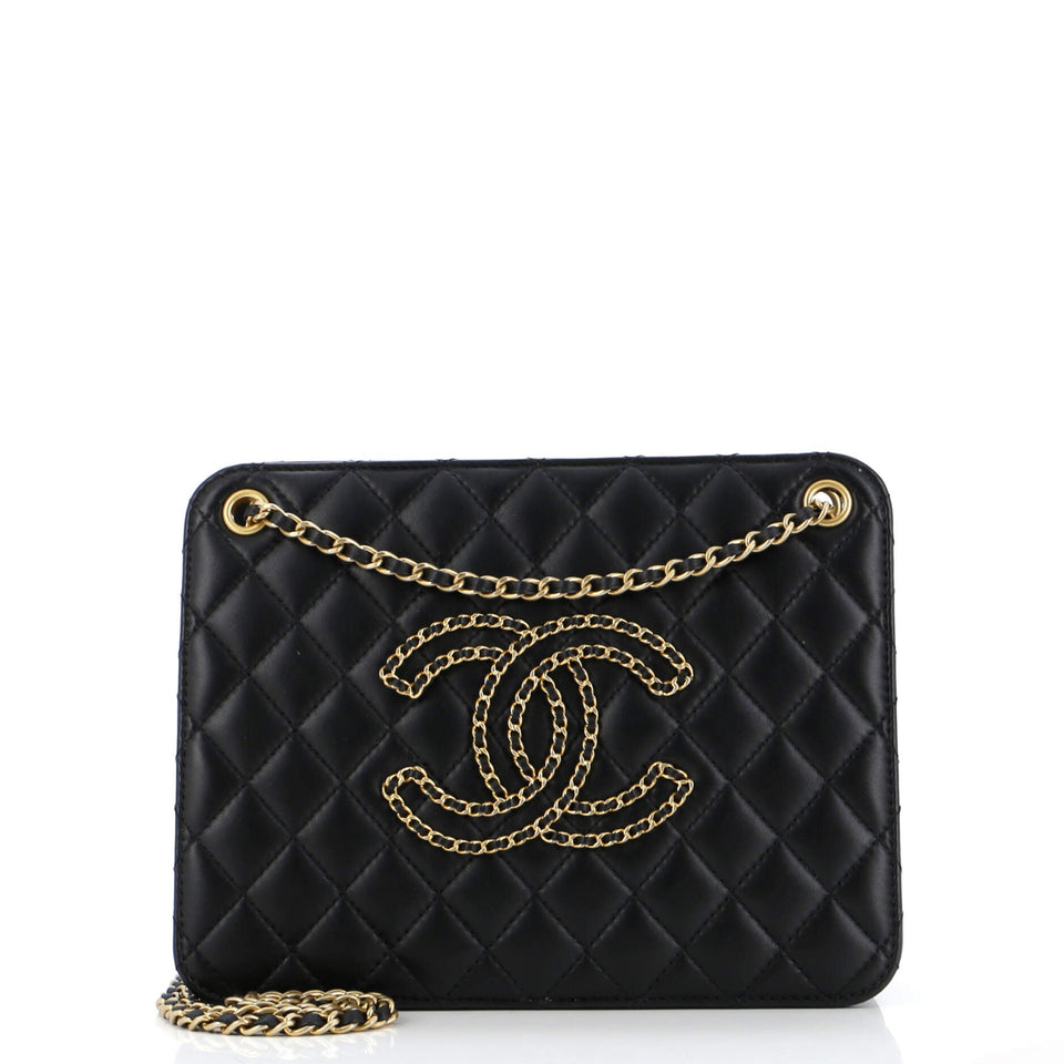 Once Upon a Time Chain CC Accordion Tote Quilted Calfskin Small