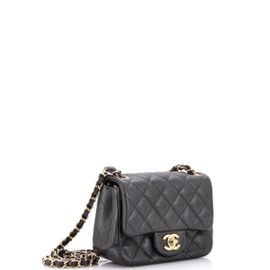 Square Classic Single Flap Bag Quilted Caviar Mini